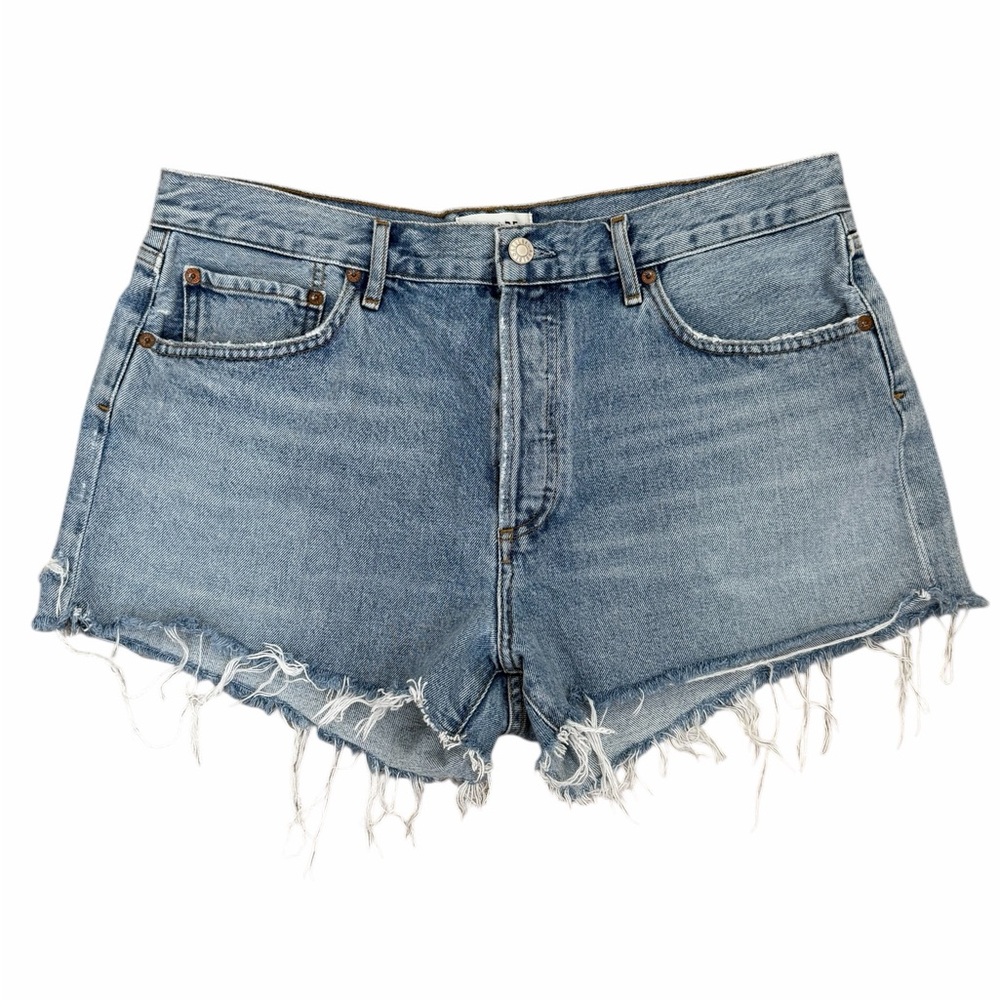 AGOLDE Shorts Women's 31 Parker Denim Distressed Frayed Hem Button Fly Festival - Picture 2 of 6